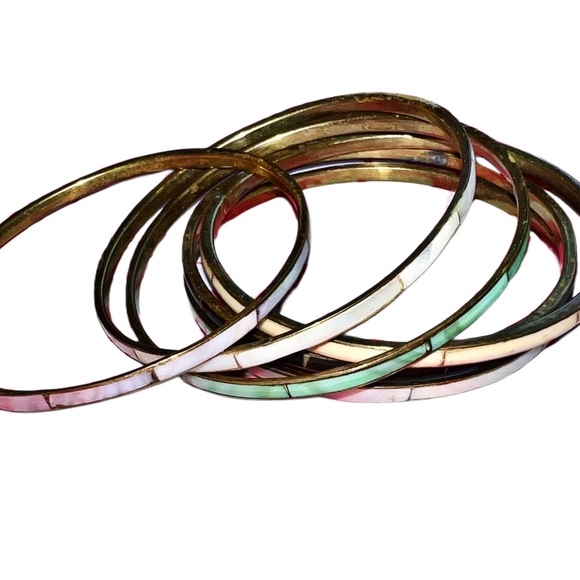 VTG Set of 6 Shell Bangle Stacking Bracelets - Picture 5 of 9